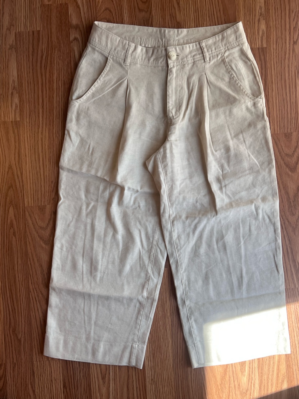 L.L. Bean Cream Pleated Chino Linen Pants